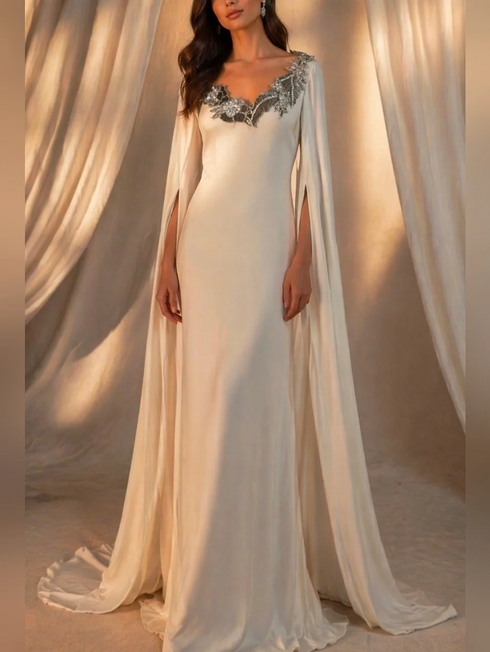 Oscar de la Renta Silk Cape Gown Embellished Neckline $12,315 NWT Size S Maxi - Picture 5 of 16